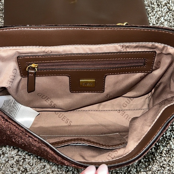 Guess Brown Velvet Shoulder Bag - Picture 3 of 7